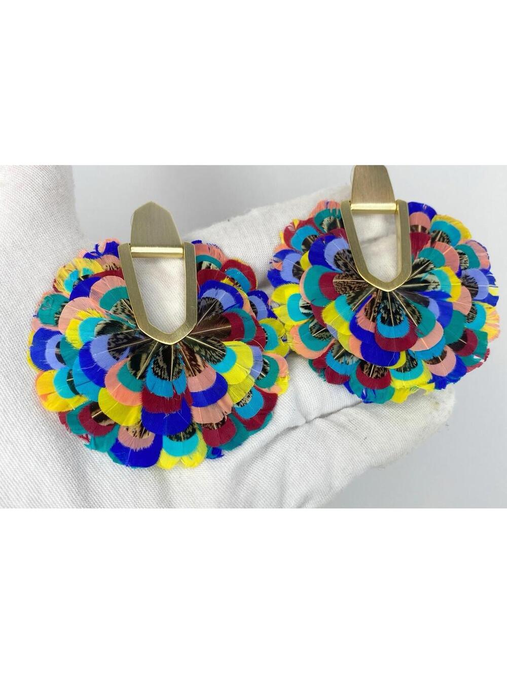 EUC KENDRA SCOTT DIANE FEATHER STATEMENT EARRINGS Muti Colored Feather - Picture 3 of 13
